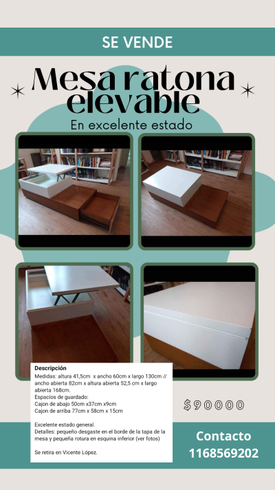 Mesa ratona elevable